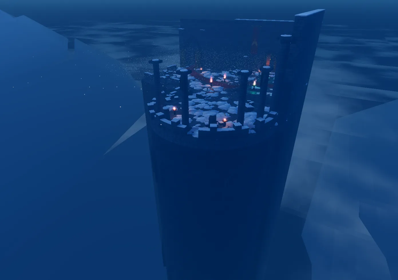 The castle tower seen from outside in the fog